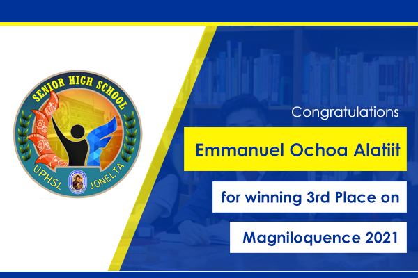 Senior Student Council President Emmanuel Ochoa Alatiit bags 3rd Place in the recently concluded Magniloquence 2021